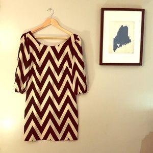 Pink Owl Black and White Chevron Dress
